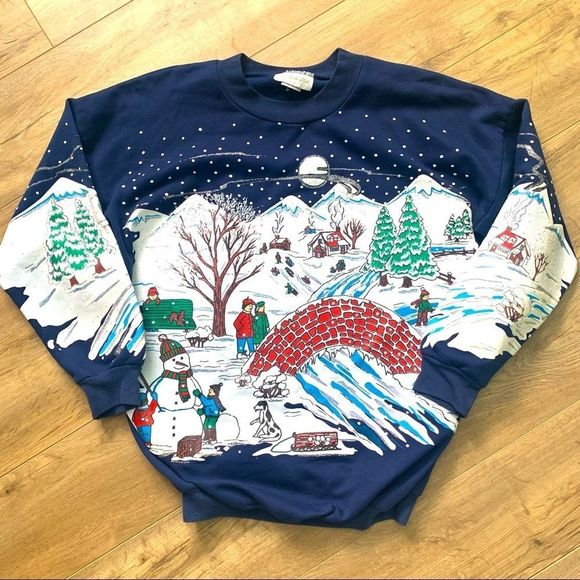 Intimate Details Intimes Christmas Scene Sweater Size 14/16 - Picture 1 of 8